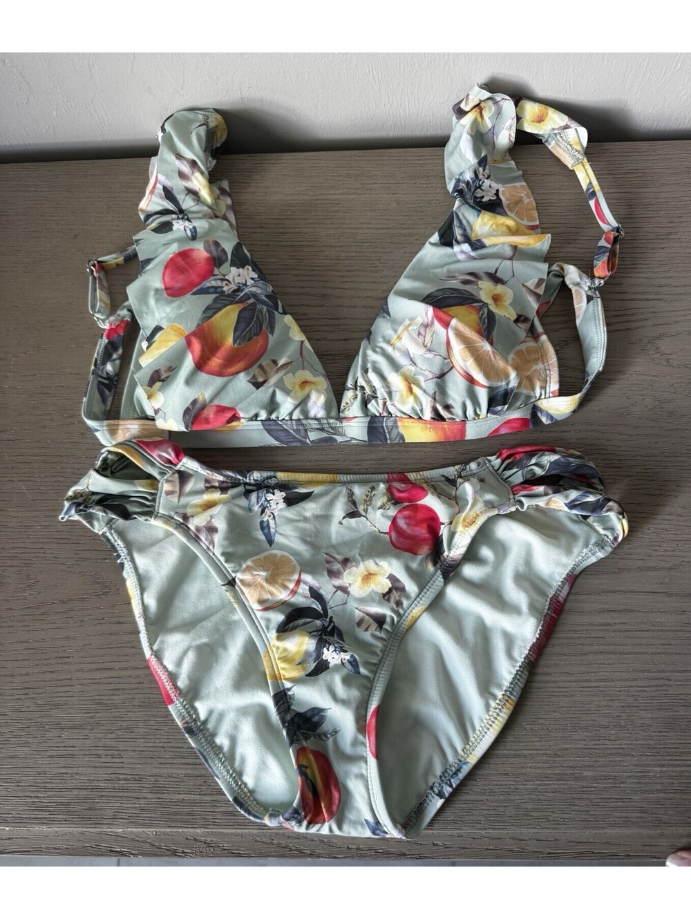 Kona Sol Fruit Floral Tropical Ruffle Bikini Set Women's Size Medium